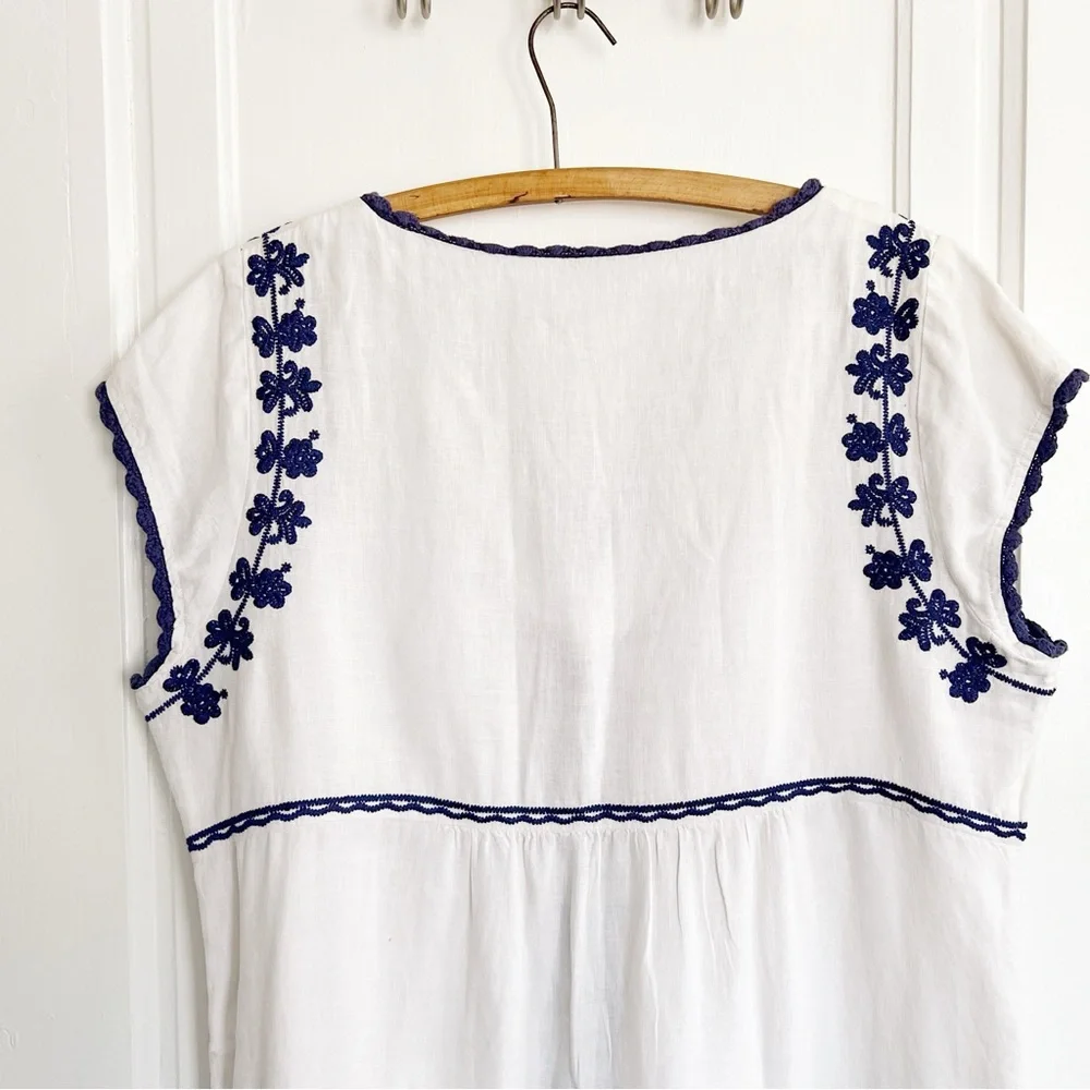 Boden White and Blue Cap Sleeve Sheath Dress - Picture 11 of 13